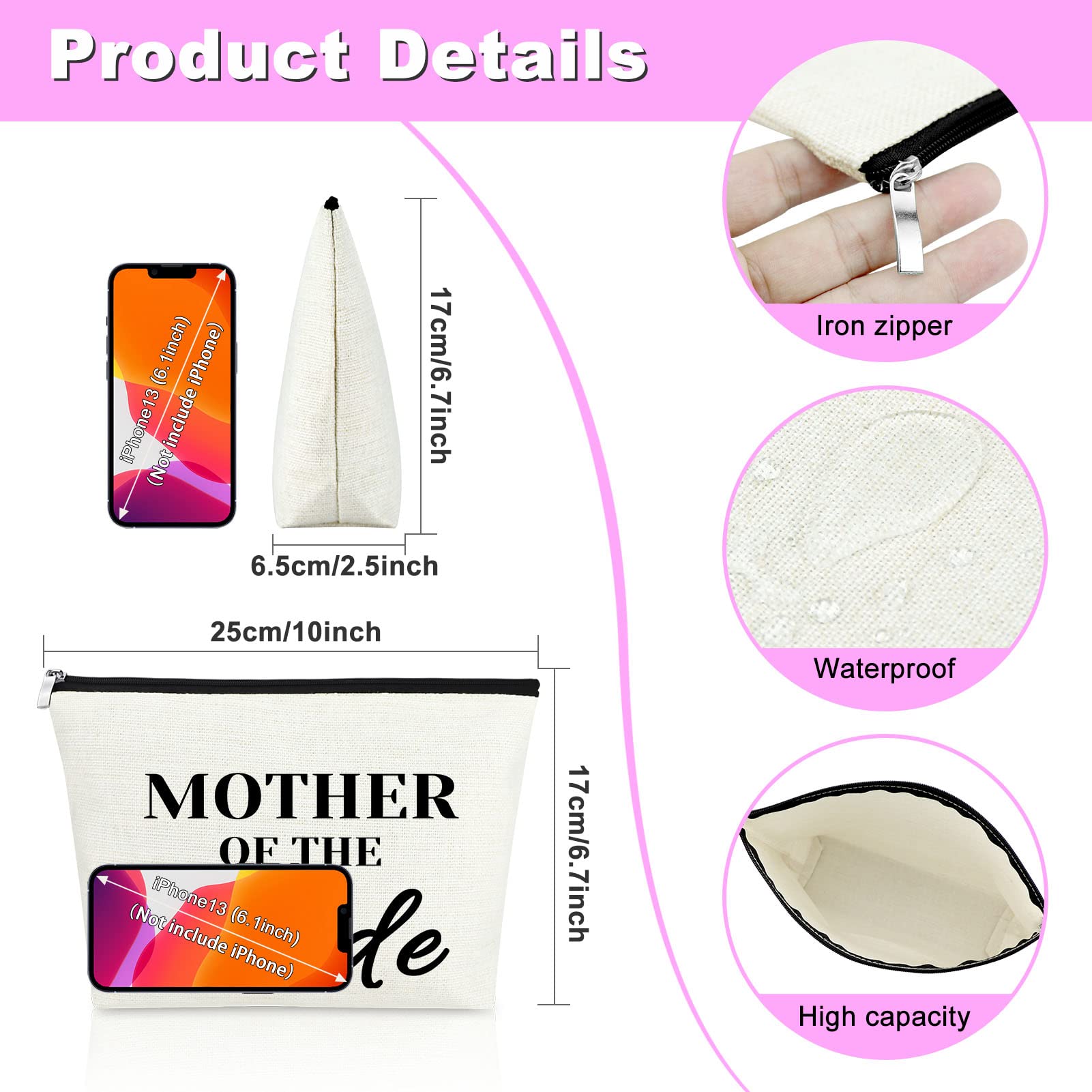 Mother of The Bride Gifts 25x17CM Makeup Bag Wedding Bridal Shower Gifts for Mother in Law Wedding Proposal Gifts for Bride's Mother Mother of The Groom Cosmetic Bag - Image 2