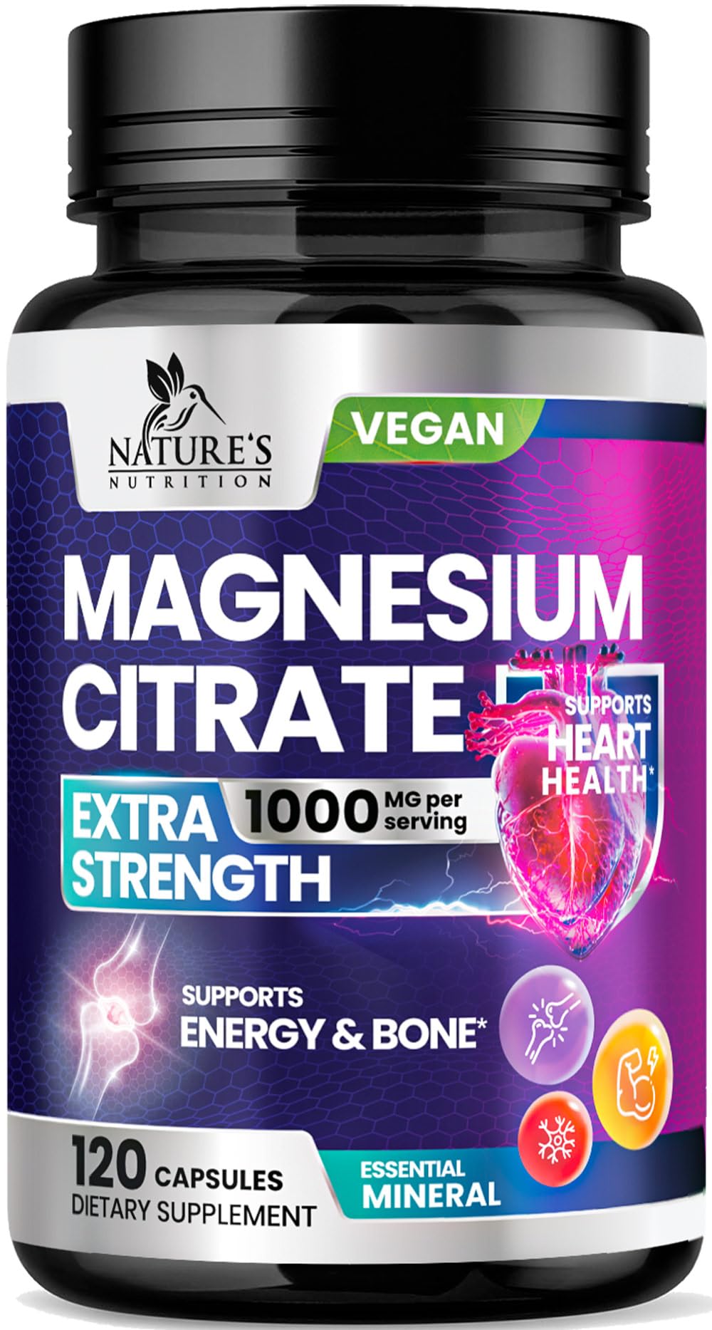 Magnesium Citrate 1000mg Per Serving - 3X Strength Magnesium Supplement for Bone, Muscle, Heart, Natural Sleep Support for Men & Women, Vegan Mag Mineral Pills, Bottled in USA - 120 Capsules