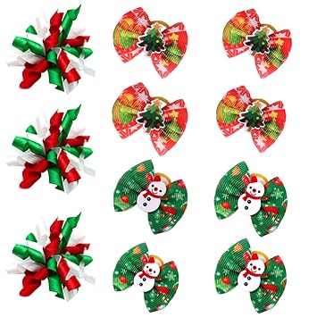 Masue Pets 20pcs/10pairs Puppy Dog Hair Bows with Rubber Bands Curve Bows Dog Bowknot Bows Small Dog Accessories Combination for Halloween/Thanksgiving/Christmas Holidays (for Christmas NO.2)