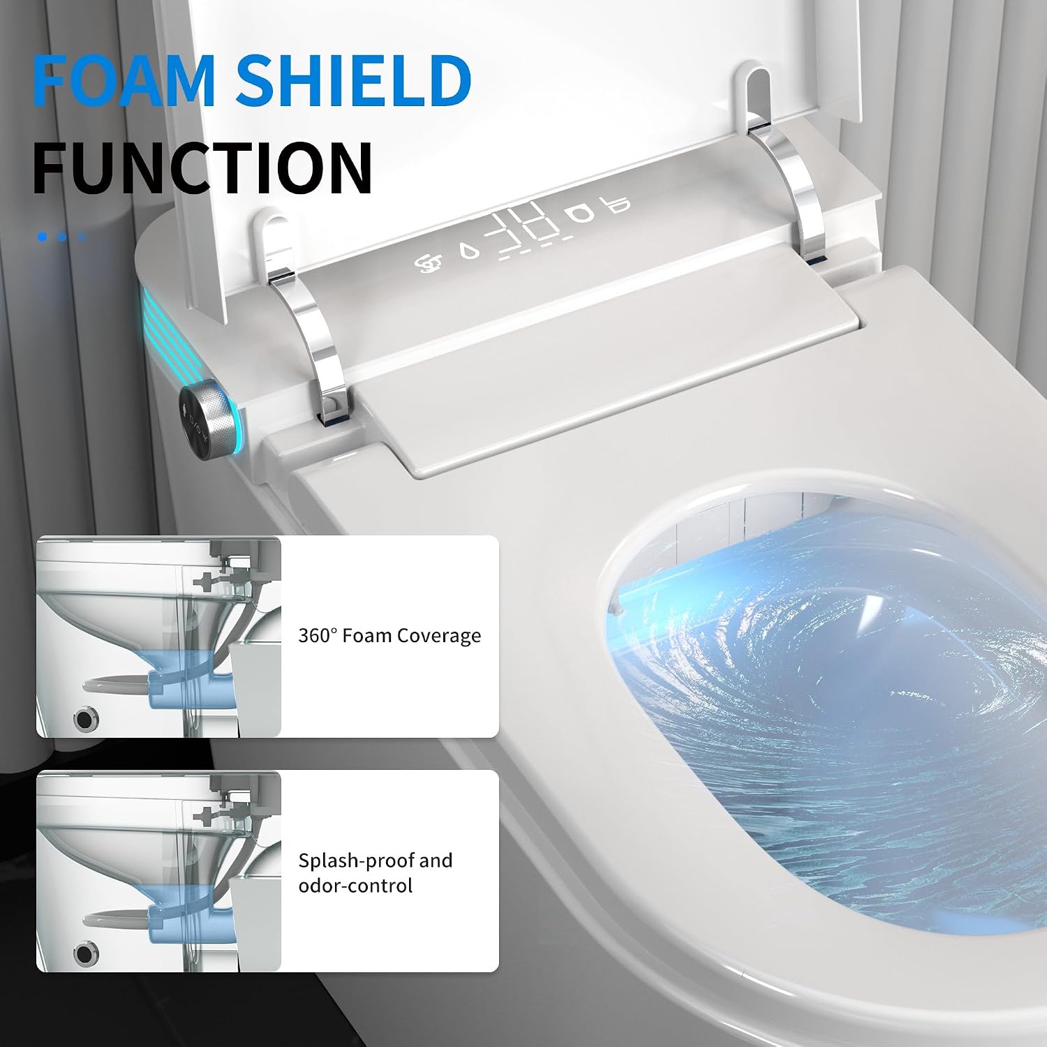 Elongated Smart Toilet with Bidet Built in, 80MM Widened Heated Bidet Seat, Adjustable Warm Water Washing and Air Drying, Foot Sensor, Remote and Voice Control, One Piece Toilet Bidet for Bathrooms