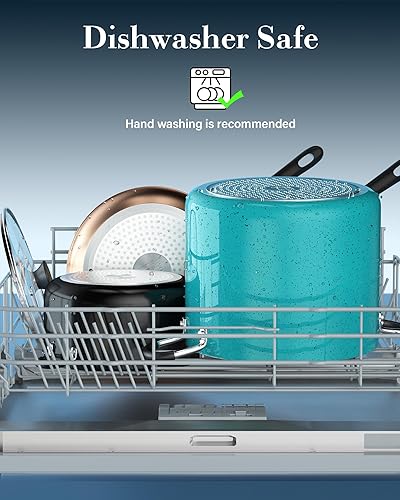 Miniatura 7 de Olla de stock antiadherente Cook N Home con tapa de 10.5 cuartos de galón, olla de cocina profesional profunda con tapa de vidrio, olla de stock