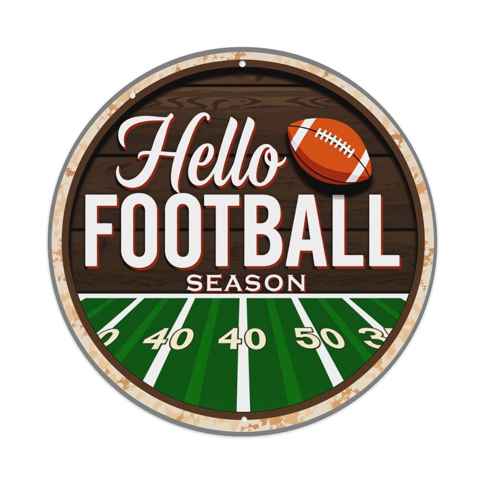 Jdfenggu Vintage Hello Football Season Field Pattern_1 Retro Metal Tin Sign, Metal Poster For Bar, Home, Man Cave, Kitchen, Laundry Room Art Decor 8X8 Inch