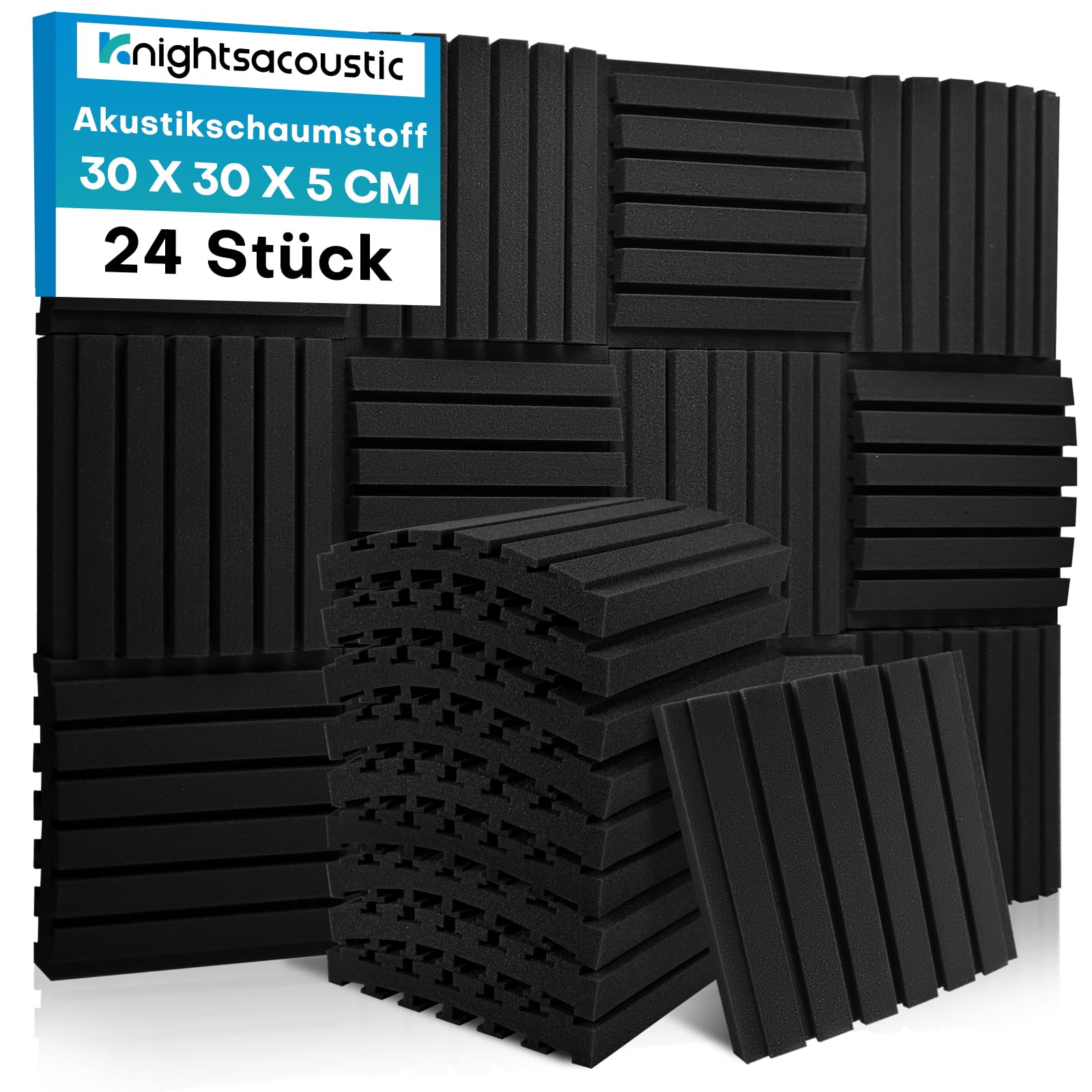 24 Stück Akustikschaumstoff Schallschutzplatten, 5 X 30 X 30 CM (2" X 12" X 12"), Schalldämmung Akustikpaneele, Schallschutz Acoustic Panel, Schalldämmung Wand Schallabsorber für Tonstudio