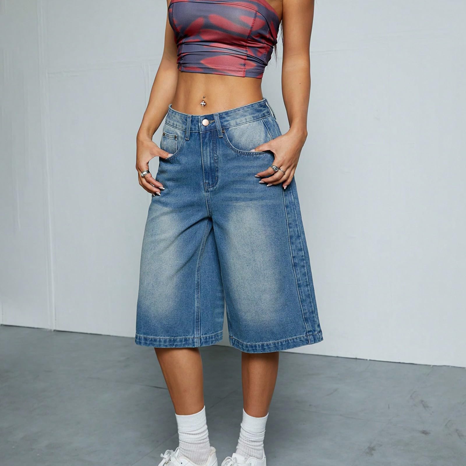 Générique Shorts Femme d'Été Shorts Femme d'Été Short en Jean Droit -Cuisse, Coupe décontractée d'été, Taille Haute, Confortable et Extensible (Blue, XL)