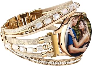 HARAVAL Leather Beaded Bracelet Compatible with Samsung Galaxy Watch 7 FE 6 5 4 40mm 44mm/6 Classic 43mm 47mm/Watch 5 Pro ...