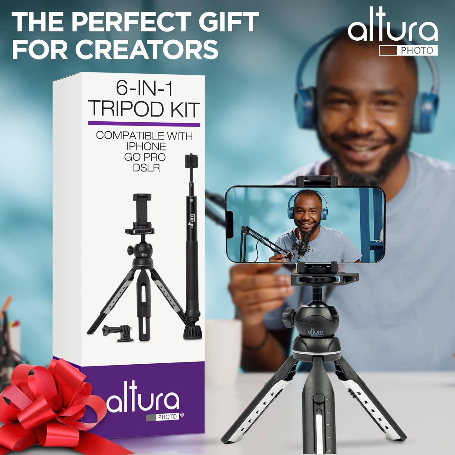 Altura Phone Tripod 55" - Works as GoPro Tripod, GoPro Selfie Stick, and Camera Monopod - Cell Phone Tripod Stand w/ 360 Rotating Head - Tripod for iPhone Comes with Carrying Case, Great for Travel : Cell Phones & Accessories