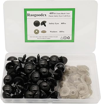 40Pcs 22mm Large Black Plastic Safety Eyes Craft Safety Eyes DIY Eyes with Washers for Plush Animal Teddy Bear Doll Puppet Crafts