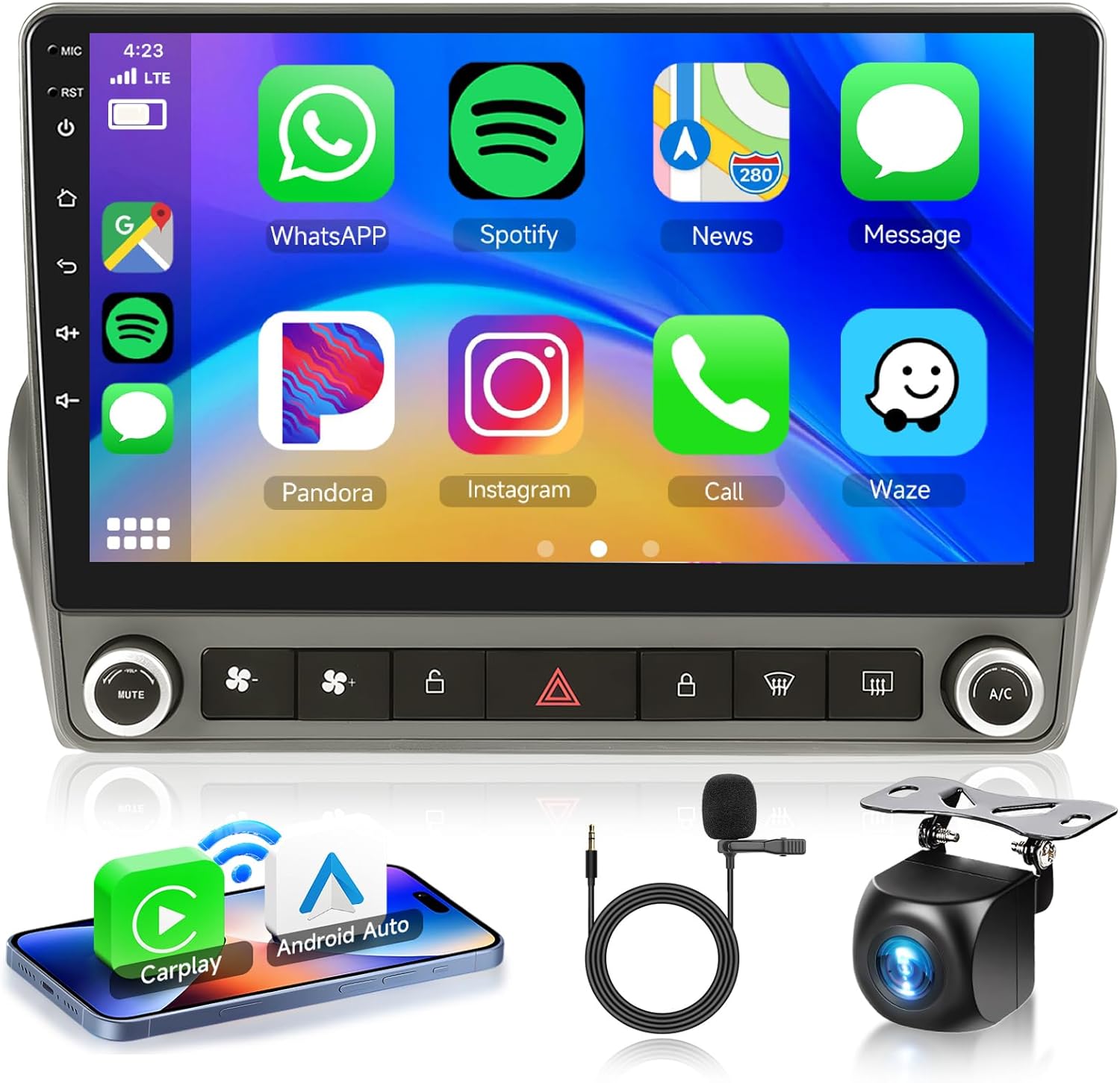 2G+64G Android 13 Car Stereo for Chevrolet Camaro 2008-2015 with Wireless Carplay Android Auto, 9 Inch Touch Screen Radio Support GPS/WiFi/Bluetooth/FM/SWC/Backup Camera