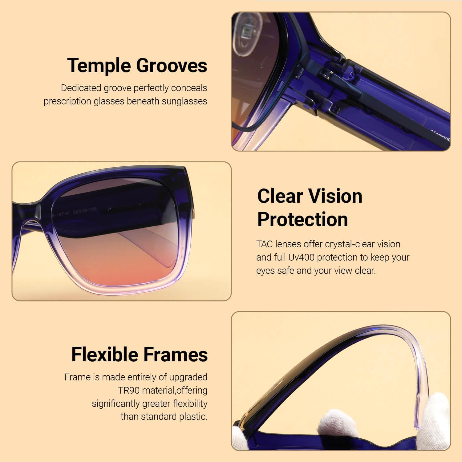 Meeloog Polarized Fit Over Glasses Sunglasses for Women UV Protection, Trendy Square Wrap Around Shades for Driving Riding - Image 6