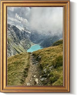 Vintage Gold Framed Wall Art Decor Retro View the Limmernsee dam the canton Glarus Hiking high above the Canvas Paintings Picture Poster Prints for Bathroom Living Room Bedroom Kitchen Artwork