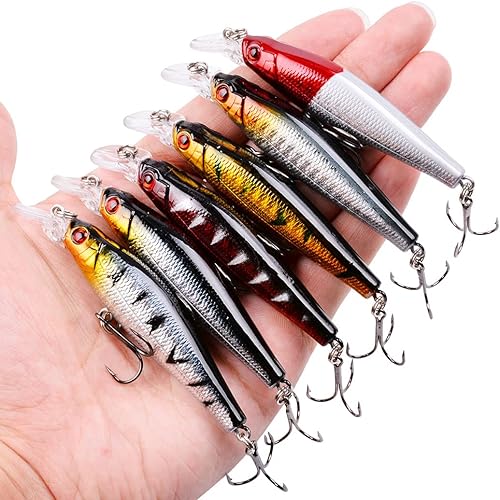 Miniatura 3 de Aorace Kit de Señuelos de Pesca Mixto que Incluye Minnow Popper Crank Baits con Anzuelos para Pesca en Agua Salada y Dulce de Trucha Lubina Salmón