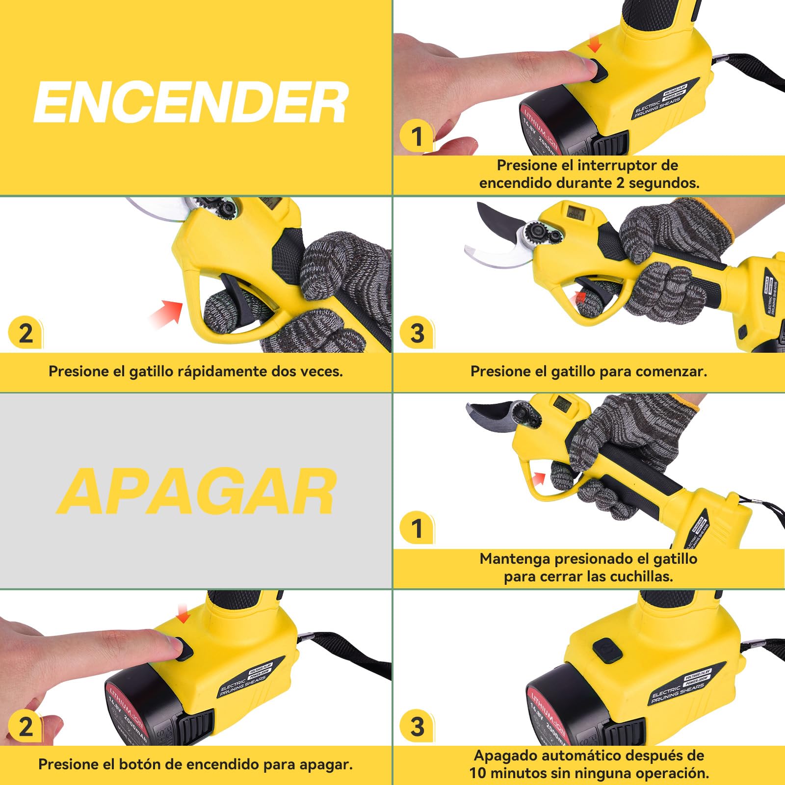 Tijeras de Podar Eléctricas 35mm Profesionales Tijeras de Podar con Baterías 21V 2x 2000Amh Ultraligera SK5 LCD Motor para Viñedos, Olivos, Árboles Frutales Amarillo