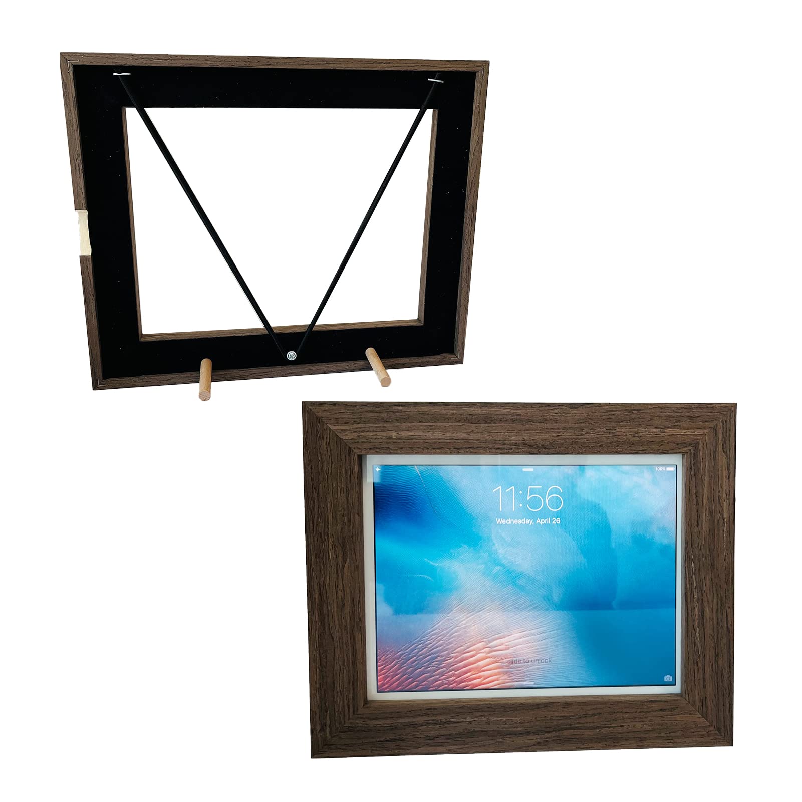 trlry Frame for IPad,iPad Picture Frame, Tablet Display Mounting Frame, Wall Tablet Frame, Wooden Cover for IPad, Stand Holder for IPad Desk or Wall (9.8inch(Suitable for ipad1-4)) (Brown)