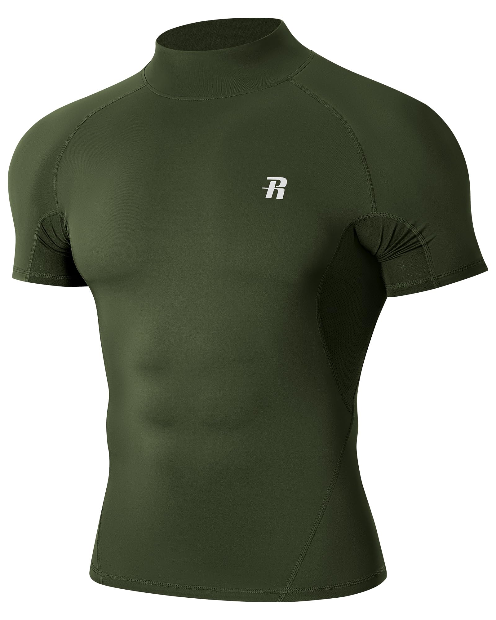 Runhit Kompressionsshirt Herren Kurzarm mit Stehkragen, UPF 50+ Funktionsshirt Atmungsaktiv Schnelltrocknend Laufshirt für Fitness Gym Outdoor Sports