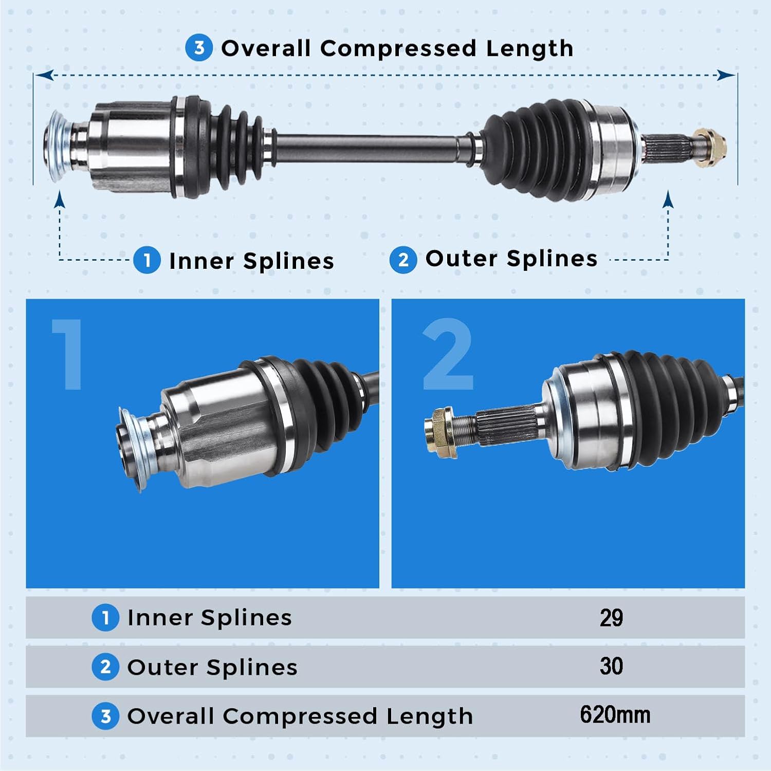Front Right Passenger Side CV Axle Shaft Assembly for 2008-2012 Honda Accord V6 3.5L w/Manual Trans. J35Z3 Engine for 2010-2014 Acura TSX V6 3.5L