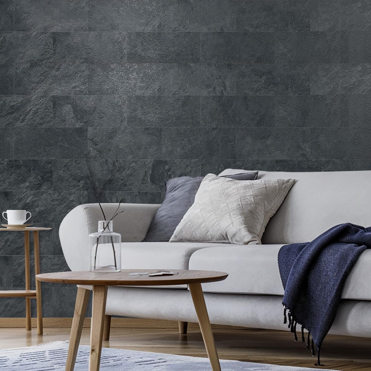 AULIGET 6" x 12" Black Slate Peel and Stick Backsplash Wall Tiles, PVC Faux Stone Stick on Tiles for Backsplash Kitchen, Bathroom, Laundry Room, Camper, Fireplace (Pack of 20)