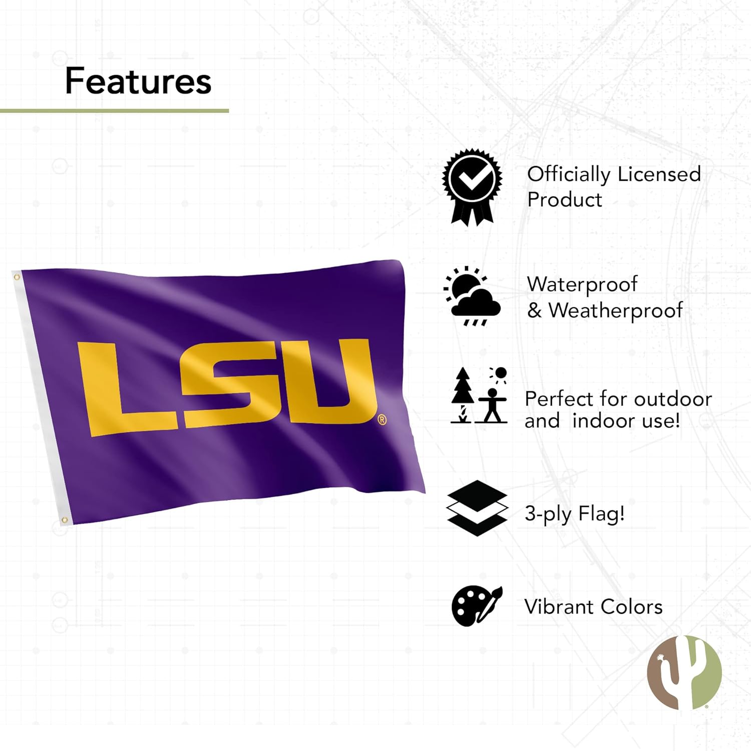 Desert Cactus LSU Flag Double Sided Tigers Geaux Louisiana State University Banners 100% Polyester Indoor Outdoor 3x5 feet Flags (Double Sided - Flag 1) - Image 5