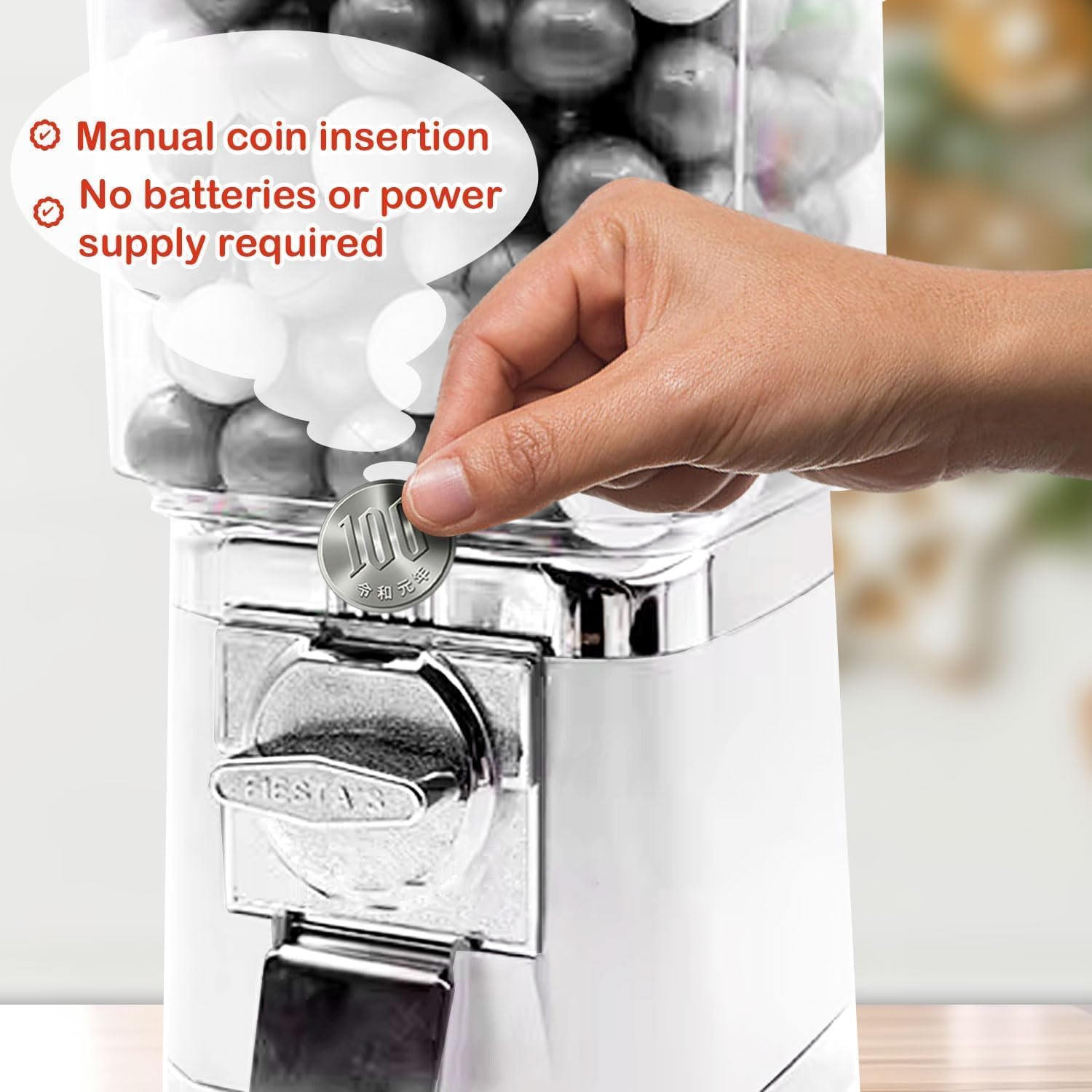 Gumball -Maschine für Kinder, Süßigkeitenautomaten, 200 Leere Kugeln, 100 Edelstahl -Token, Münzbaus betriebene Bubble Gum Machine für Spielgeschäfte Yellow Silver Drawer