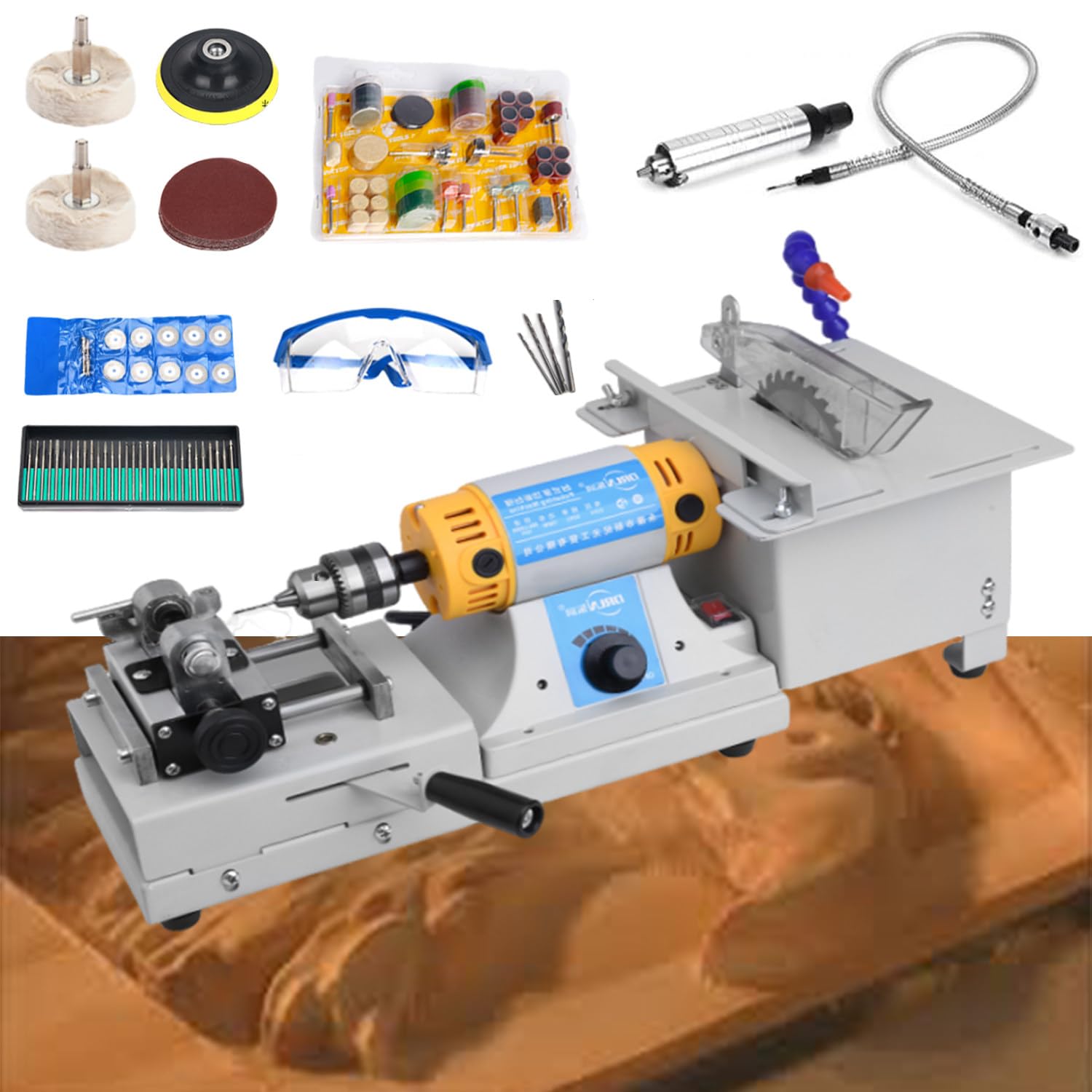 Machine De Découpe De Tour D'établi De 750 W,Vitesse Réglable De 800 à 10 000 Tr/Min,Avec Arbre Poignée Flexible/Protège-Lame,Adaptée à Divers Travaux Manuels De Bricolage,Coupe,Polissage,Etc