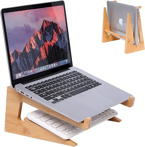 Soporte vertical de madera para laptop de 13 a 18.6 pulgadas para escritorio, soporte para laptop compatible con MacBook Air ProDell XPSSurface