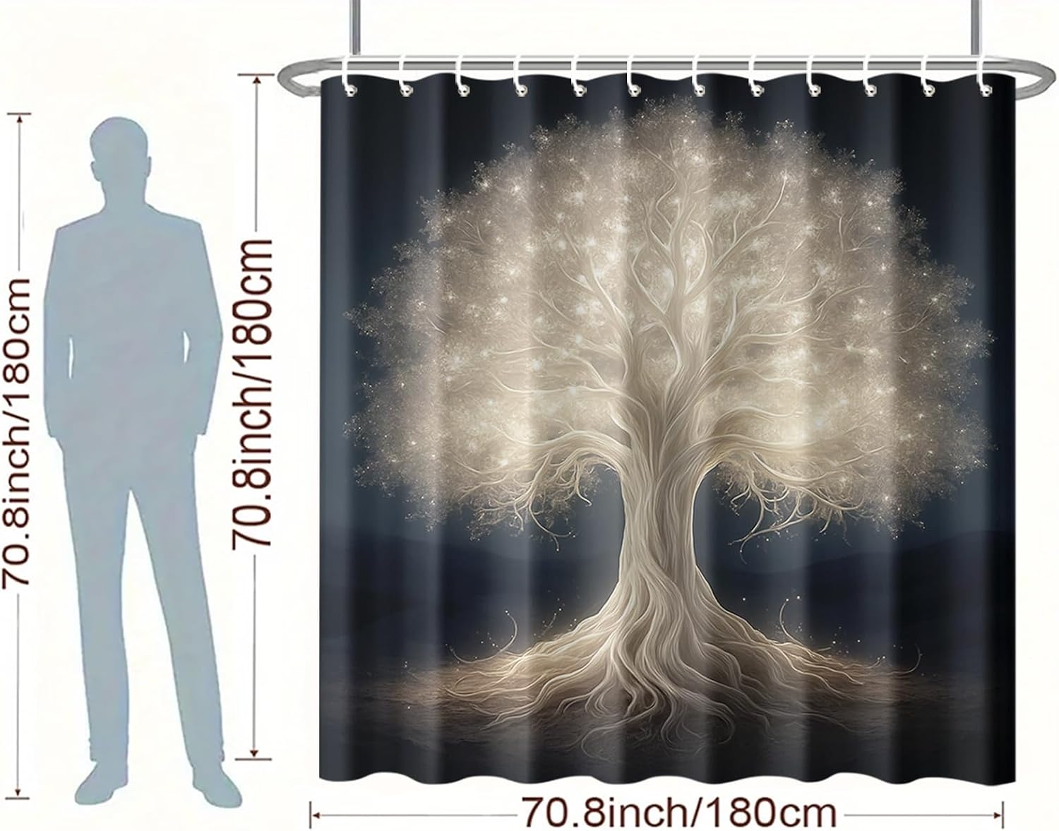 Glowing Tree Shower Curtain 72x72 Inch with Hooks Fantasy Bathroom Decor with Roots and Branches Magical Landscape for Nature Lovers Bathtub