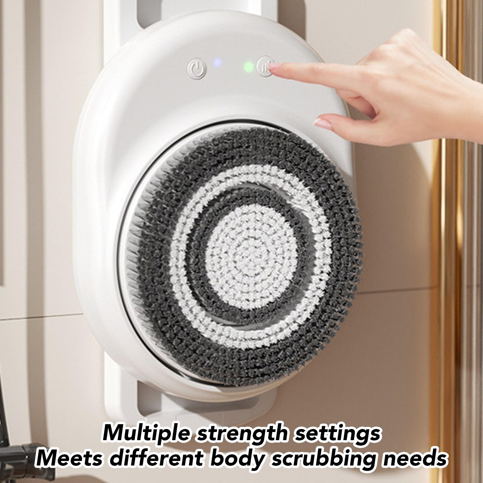 ZJchao Spazzola per il Corpo Montata a Parete, Spazzola Esfoliante Vivavoce Impermeabile IPX7 Altezza Regolabile con 3 Testine per Doccia Bagno Spa Materiale ABS Batteria 2600 MAh