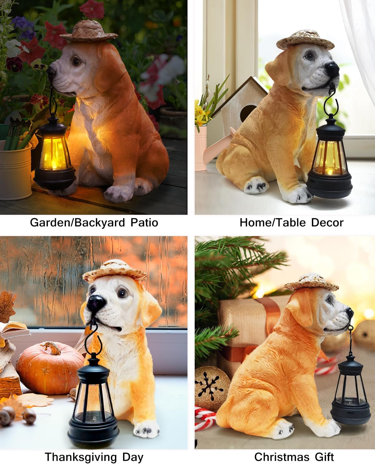 Labrador Dog Outdoor Solar Statues, Garden Decor with Retro LED Lantern for Yard Ornaments Porch Patio Balcony House, Christmas for Grandma Mom Women