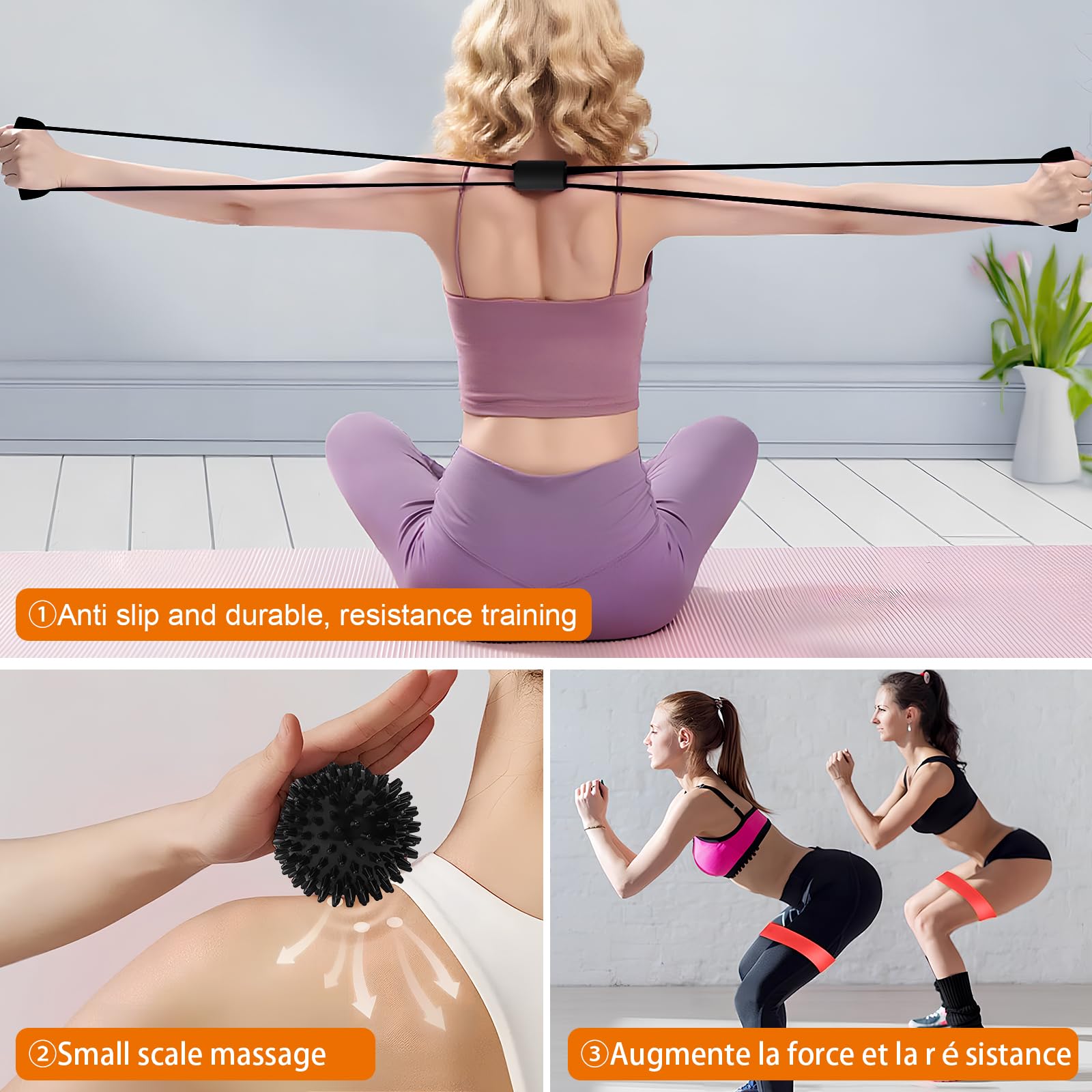 Rouleau de Massage,7 en 1 Foam Roller Kit,Rouleau de Massage Musculaire,Bâton de Rouleau de Massage,Boule de Fascia,Tendeur,Bandes de Résistance pour Massage Profond des Tissus Musculaires