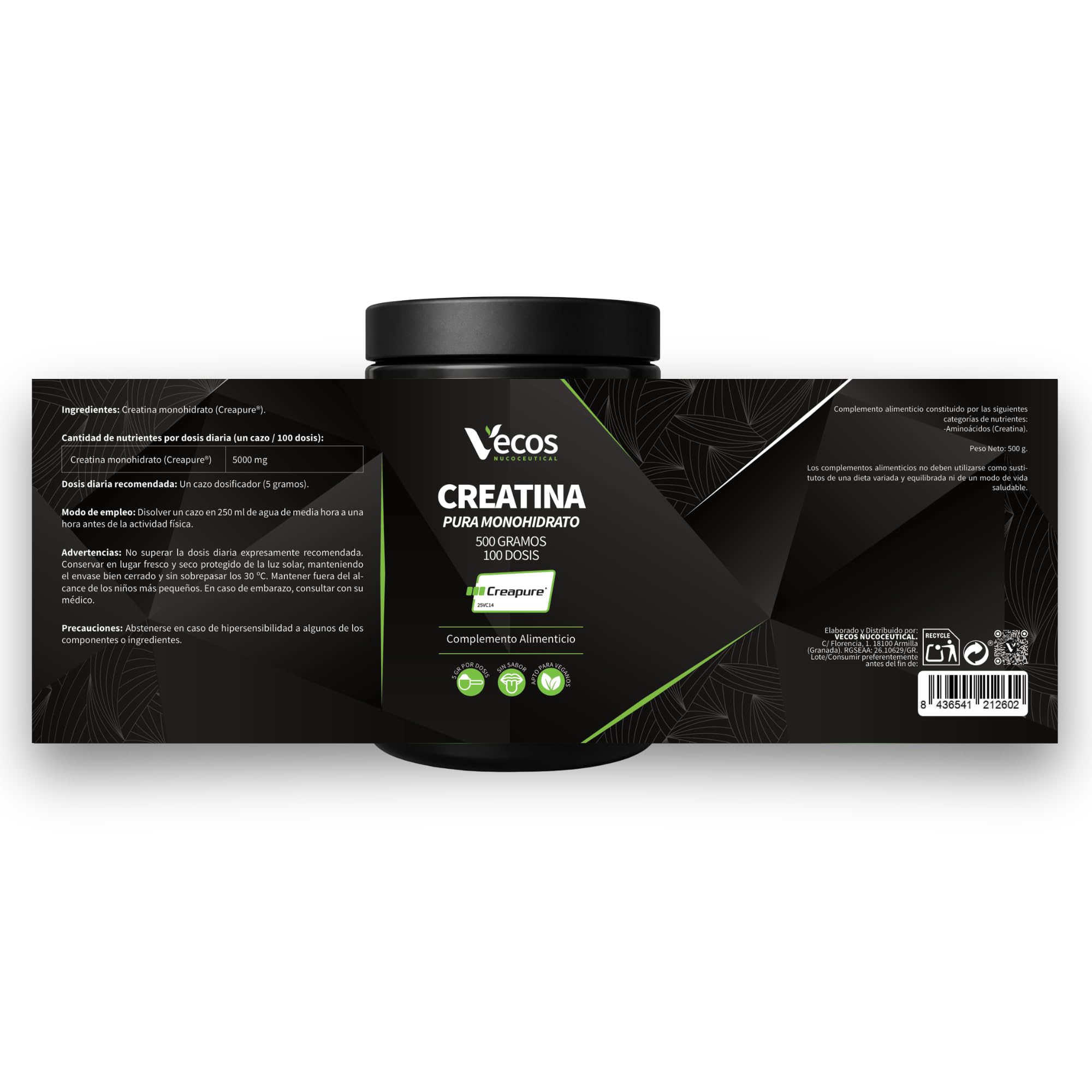 Creatina Monohidrato Creapure® – Polvo Micronizado 500 g sin Sabor – Alta Pureza Alemana para Máxima Fuerza, Potencia y Recuperación (500 Gramos)