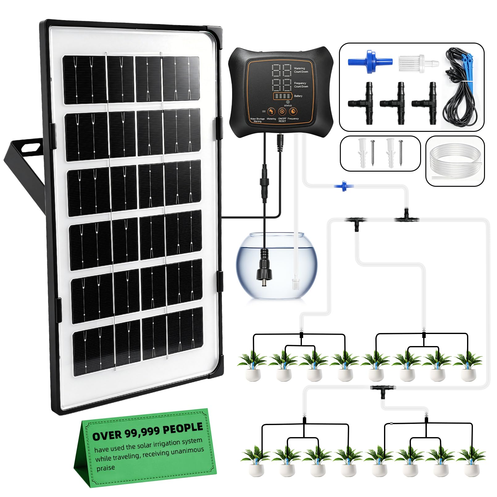 BRICH Automatic Watering System – Innovative solar drip irrigation system with 16 drip irrigation heads, perfect for potted plants, gardens, balcony planters, greenhouses, and holiday watering needs