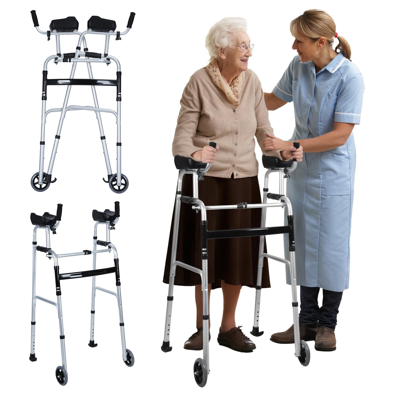 Andador plegable, andador vertical para personas mayores, andadores resistentes para personas mayores, andador de plataforma con soporte para brazo para personas mayores con discapacidad 1