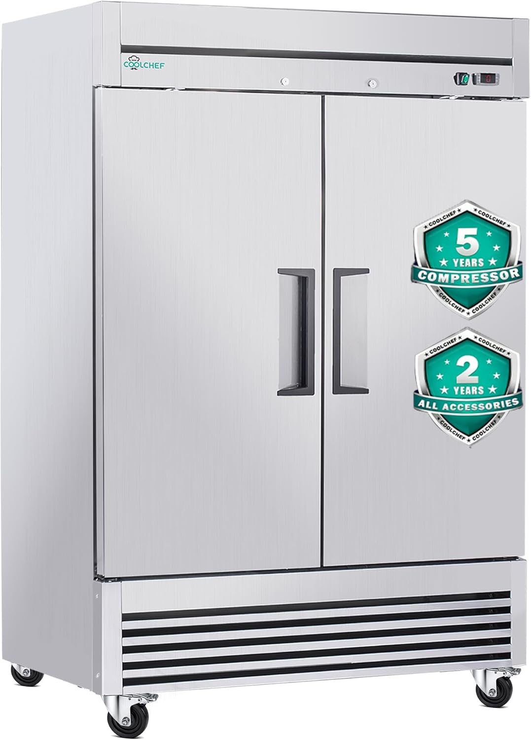 COOLCHEF 54"Commercial Freezer, 49 Cu.Ft Double Door Stainless Steel Reach-In Freezer, -8~0℉, Air Cooling, 6 Shelves, R290, ETL