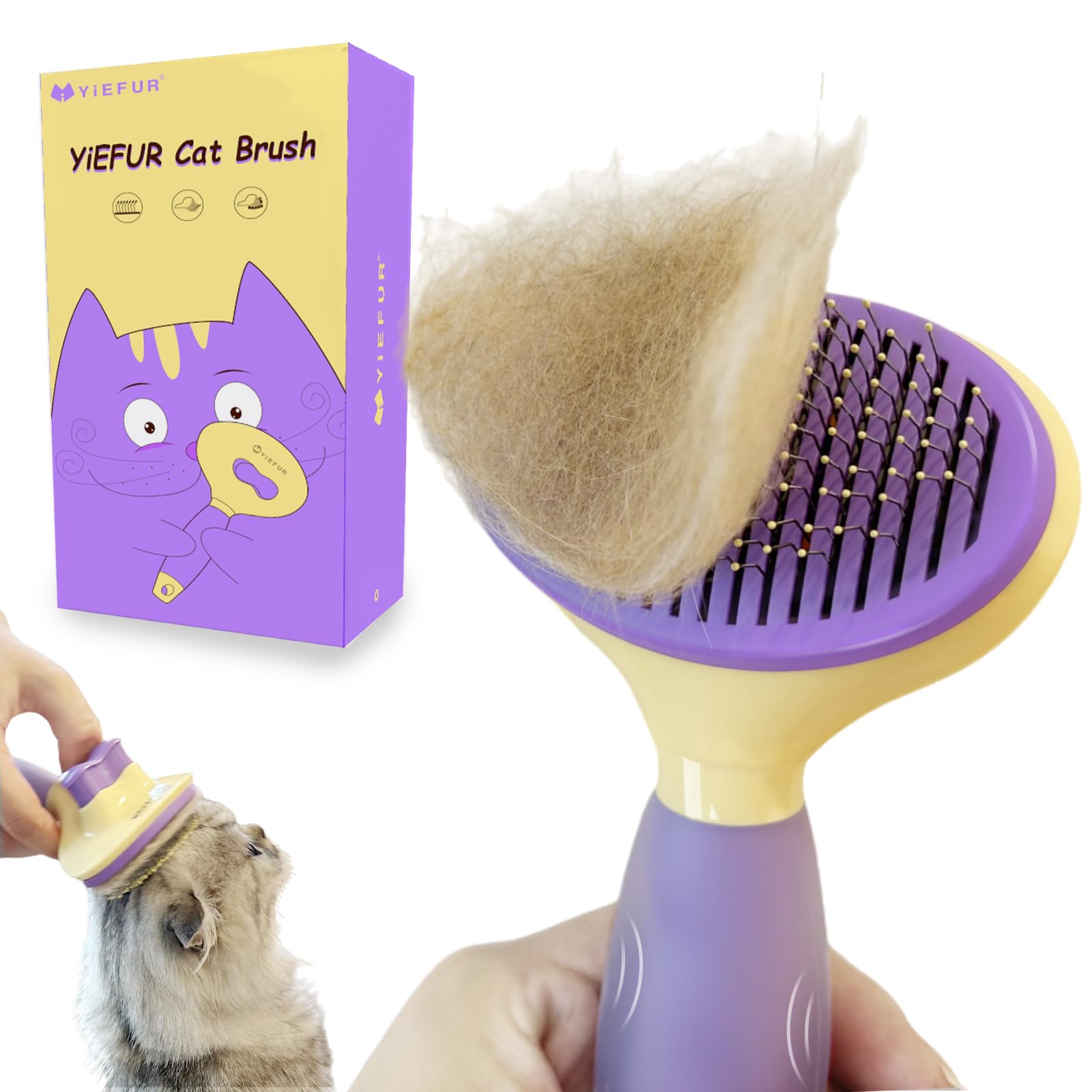 Brosse à poils de chat, brosse à poils courts et longs en silicone doux pour chats à poils courts et longs, pour le toilettage et la perte de poils (violet)