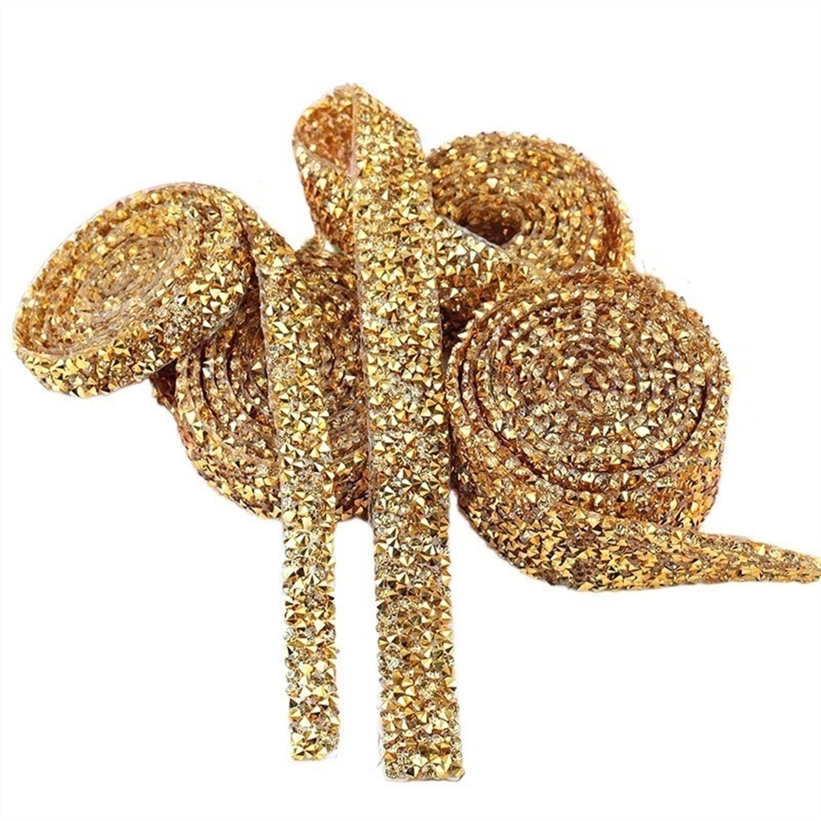 ACiyD Mehrzweck, 2 Yards, DIY, goldene Strasssteine, Kristallkette, Glitzerkleid, Strassmotive, Band, Hot-Fix-Patches, Applikation zum Basteln von Geschenkverpackungen (Color : 3cm - 30mm) (1.5cm)