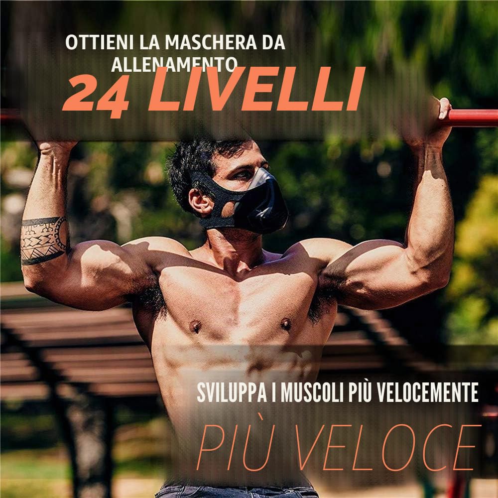 Maschera per allenamento ad alta quota, 24 livelli di resistenza respiratoria, colore nero, attrezzatura per allenamento cardio Ultimate Fitness