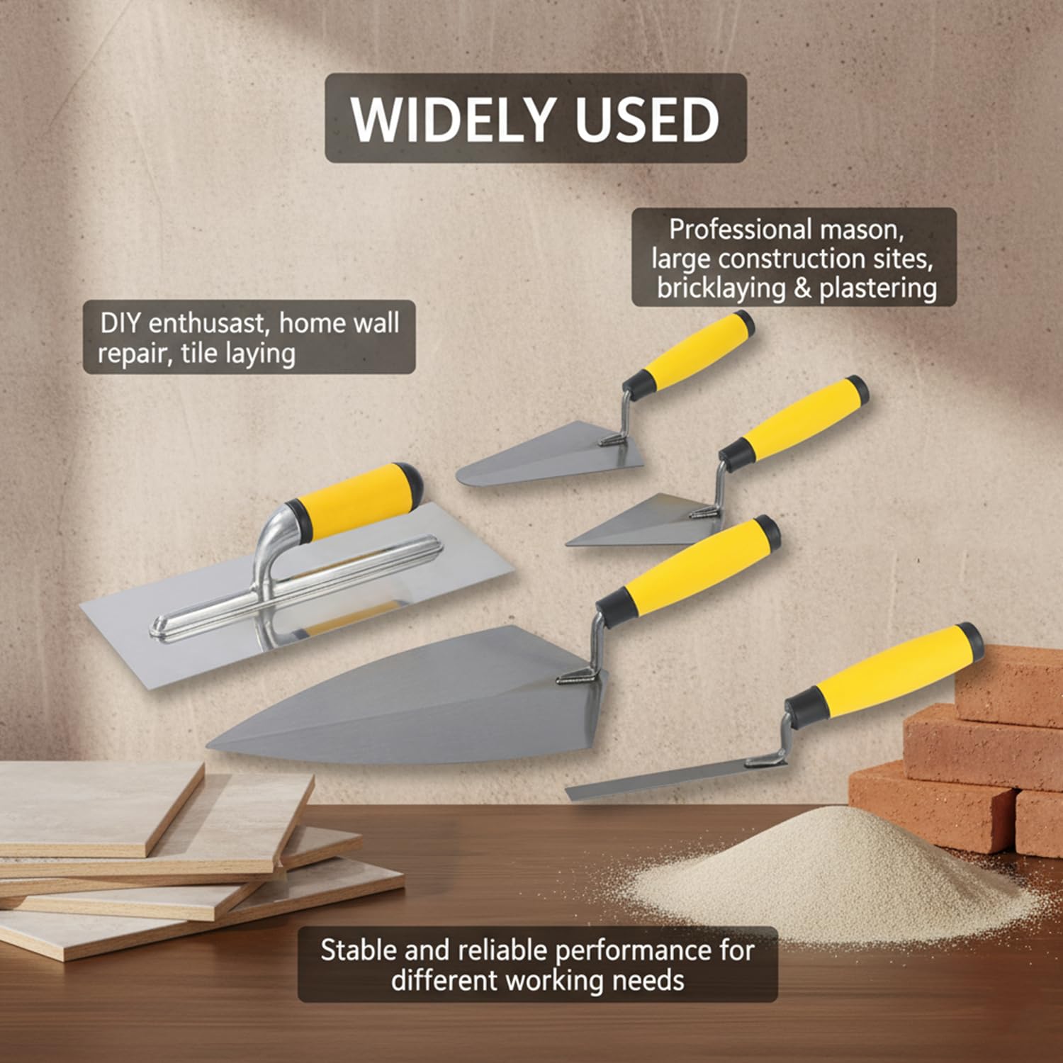 5PCS Masonry Hand Tool Set, Concrete Tools Set Includes Brick Trowel, Pointing Trowels,Margin, Tuck Pointing Tool — Amazon image 3
