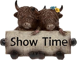 Hobby Lobby Highland Cows Show Time Figurine, Farmhouse Decor, Brown Resin Figurine, 6.25" H x 7.5" W, Game Room, Family Room