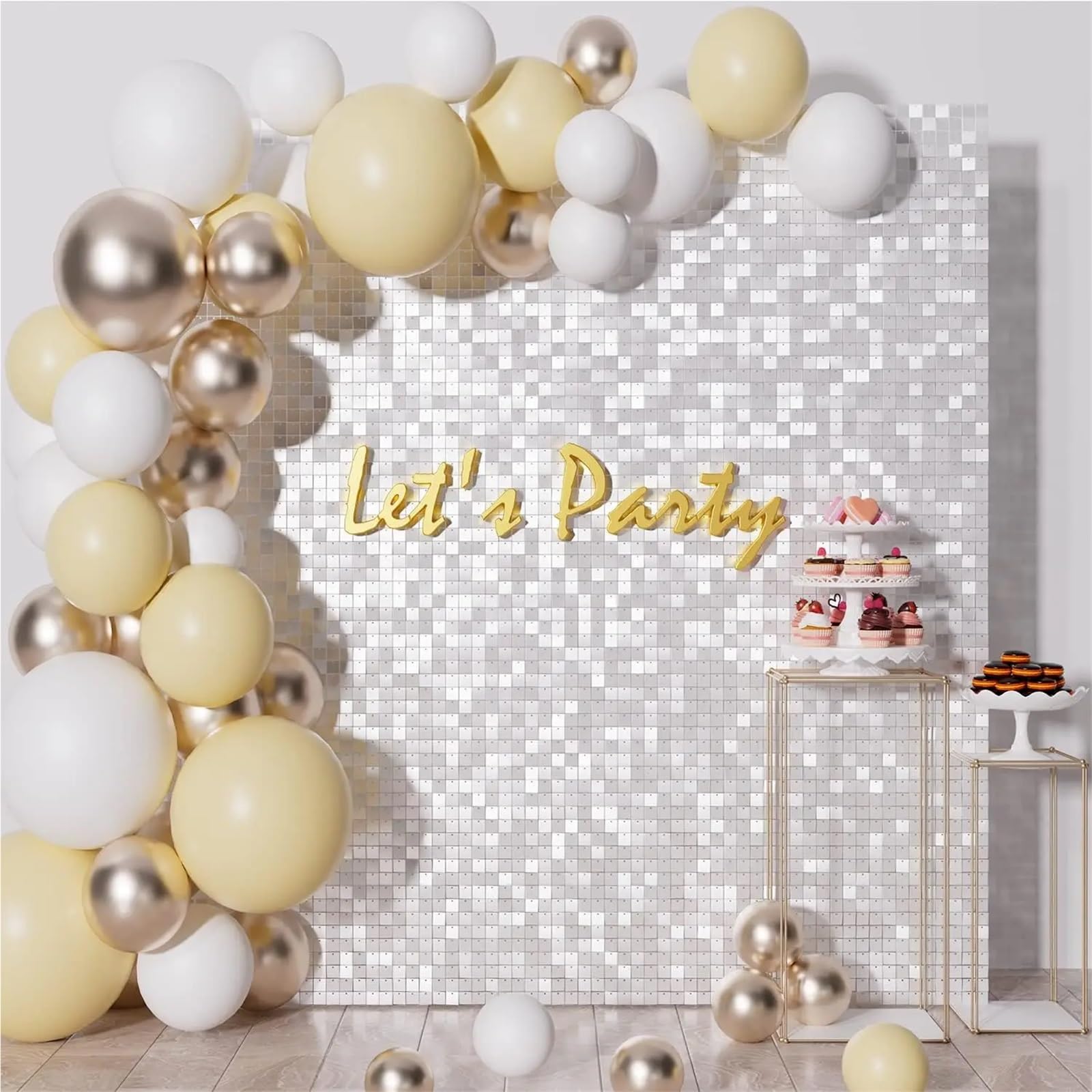 Fond Mural Scintillant Lot de 9/12/16/18 Panneaux muraux Blancs Scintillants à Paillettes for Mariage, Enterrement Vie Jeune Fille, Rideau Fond(18pcs)
