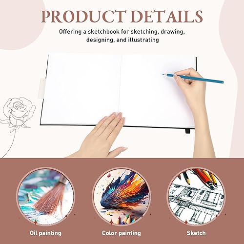 Miniatura 4 de Moinchore Cuaderno de bocetos cuadrado de 8 x 8 pulgadas, tapa dura, papel de dibujo, 120 páginas, cuaderno de medios mixtos con cierre elástico,