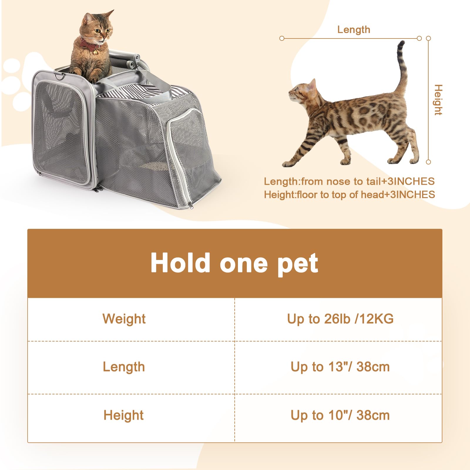Faltbare Katzentransportbox mit integriertem Katzenklo, erweiterbar atmungsaktiv Katzentasche, 900D Oxford Stoff, tragbar Reisebox für Katzen bis 10 kg, ideal für Reise, Camping & Tierarztbesuch