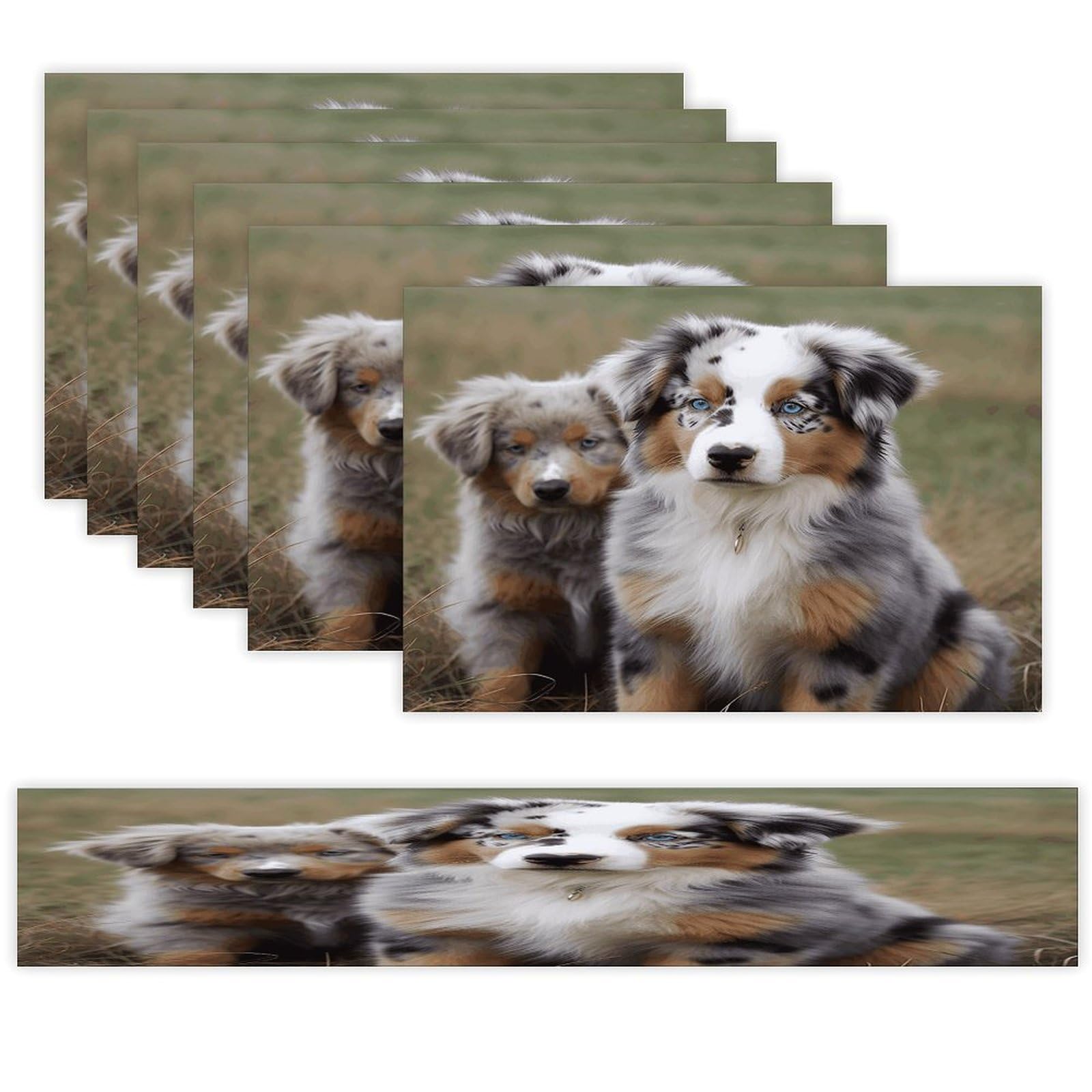 Australian Shepherd Table Runner and Placemats Set of 6 Heat Resistant Washable Linen Place Mats Farmhouse Long Table Runner Xmas Kitchen Table Mats Art Dining Table Decor for Daily Use