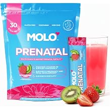 MOLO Prenatal Multi-Vitamin Drink Mix for Women Packed with Essential Vitamins & Antioxidants, Methylfolate, Iron 30 Stick Packs Strawberry Kiwi Flavor Vegetarian, Gluten-Free & Non-GMO
