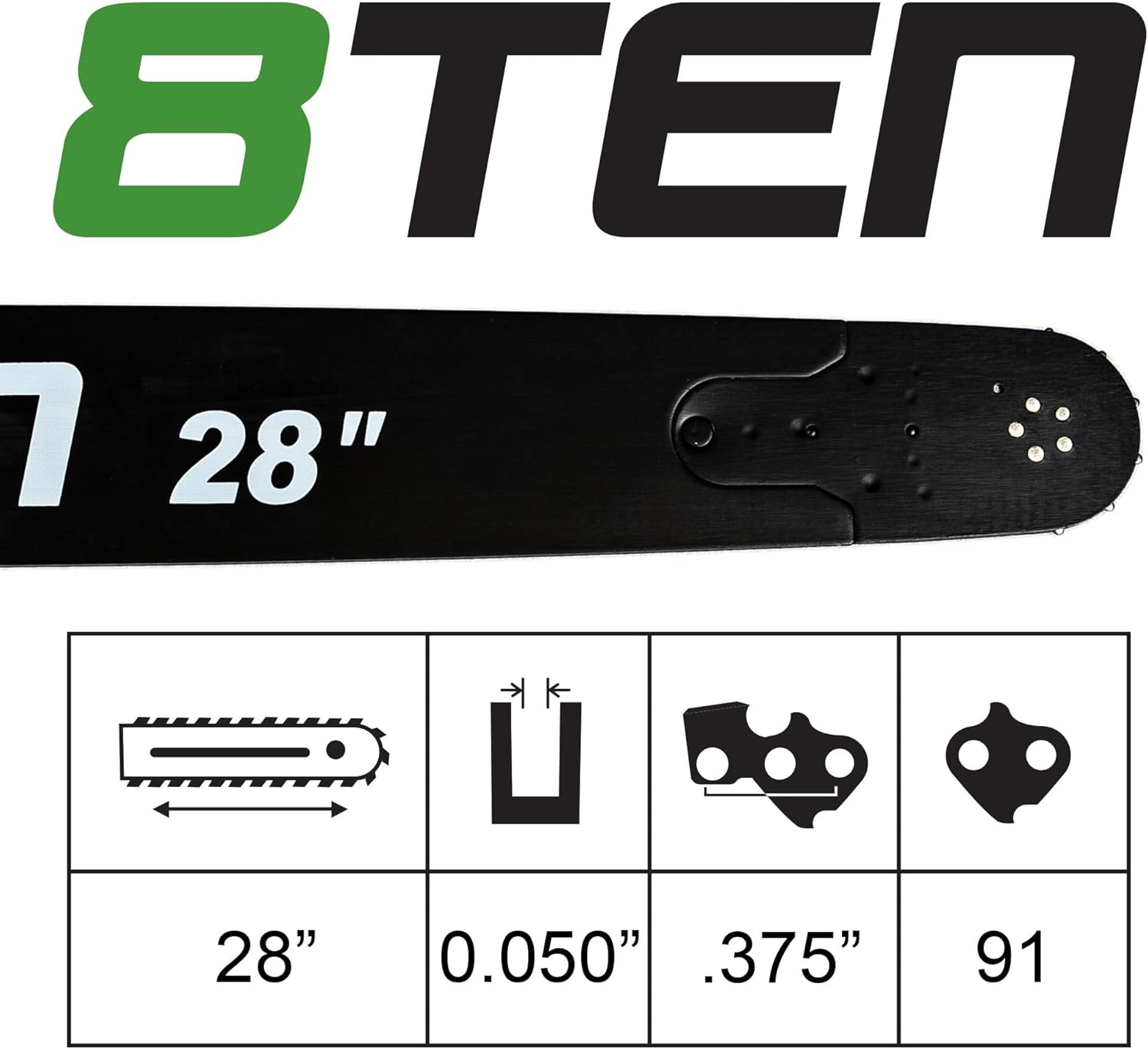 8TEN 28" Chainsaw Guide Bar & Chain .050 3/8 91DL for Stihl 066 044 088 064 029 036 046 032 034 33RSF91E