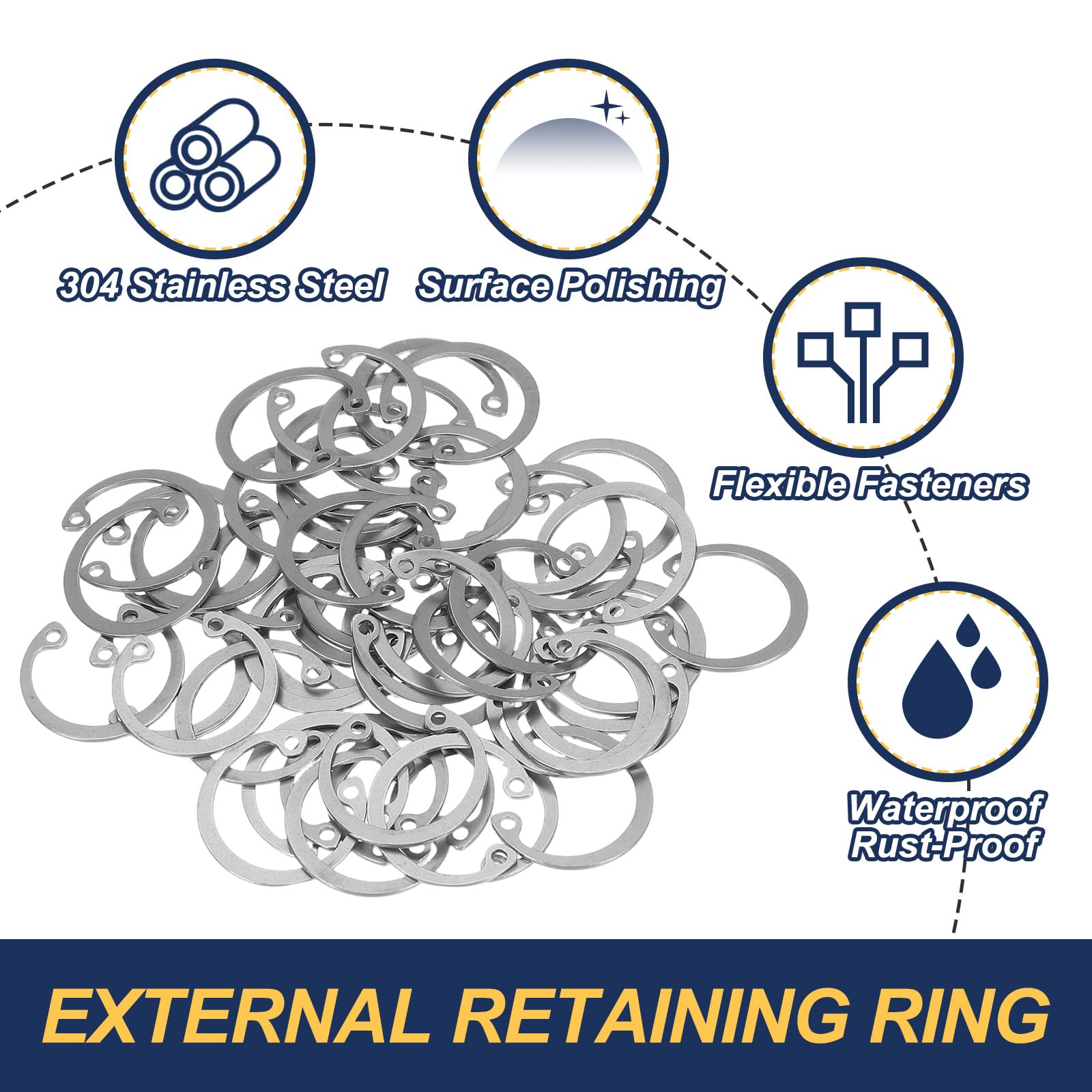 PATIKIL 50 Pcs 22mm ID Internal Retaining Rings E-Clip Snap Ring 304 Stainless Steel, Silver - Image 3