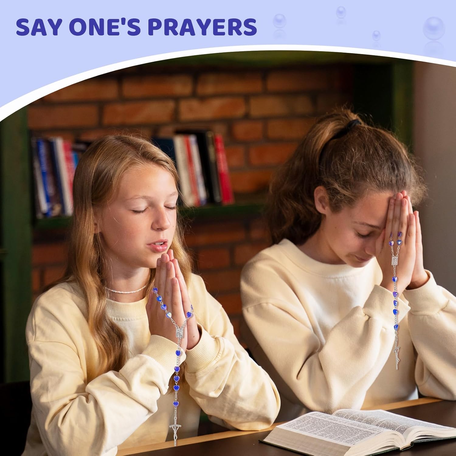 Rosary Beads Cross Necklace for Women, Catholic Rosary Necklace for Men with Crucifix, Crystal Heart Shaped Rosarios Catolicos, First Communion Christian Gifts(Colorful Blue) - Image 6