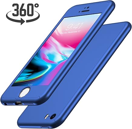 Funda iPhone SE + Protector de Pantalla de Vidrio Templado, Luckydeer Carcasa iPhone 5S 360 Grados Ultra-Delgado Ultraligero Anti-Ara?azos iPhone 5 Funda Azul - Azul (4.0 Pulgadas)