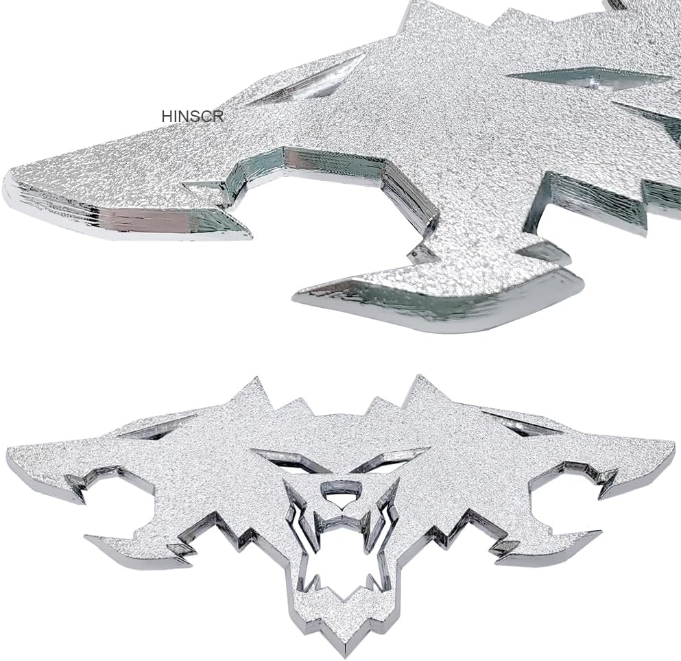 Wolf Pack Emblem Decal 3D Metal Wolf Head Matte Silver Car Motorcycles Decal for Tsla Cybertruck 2024 Side Fender Rear Decor Badge Decal Sticker (Silver-1pcs)