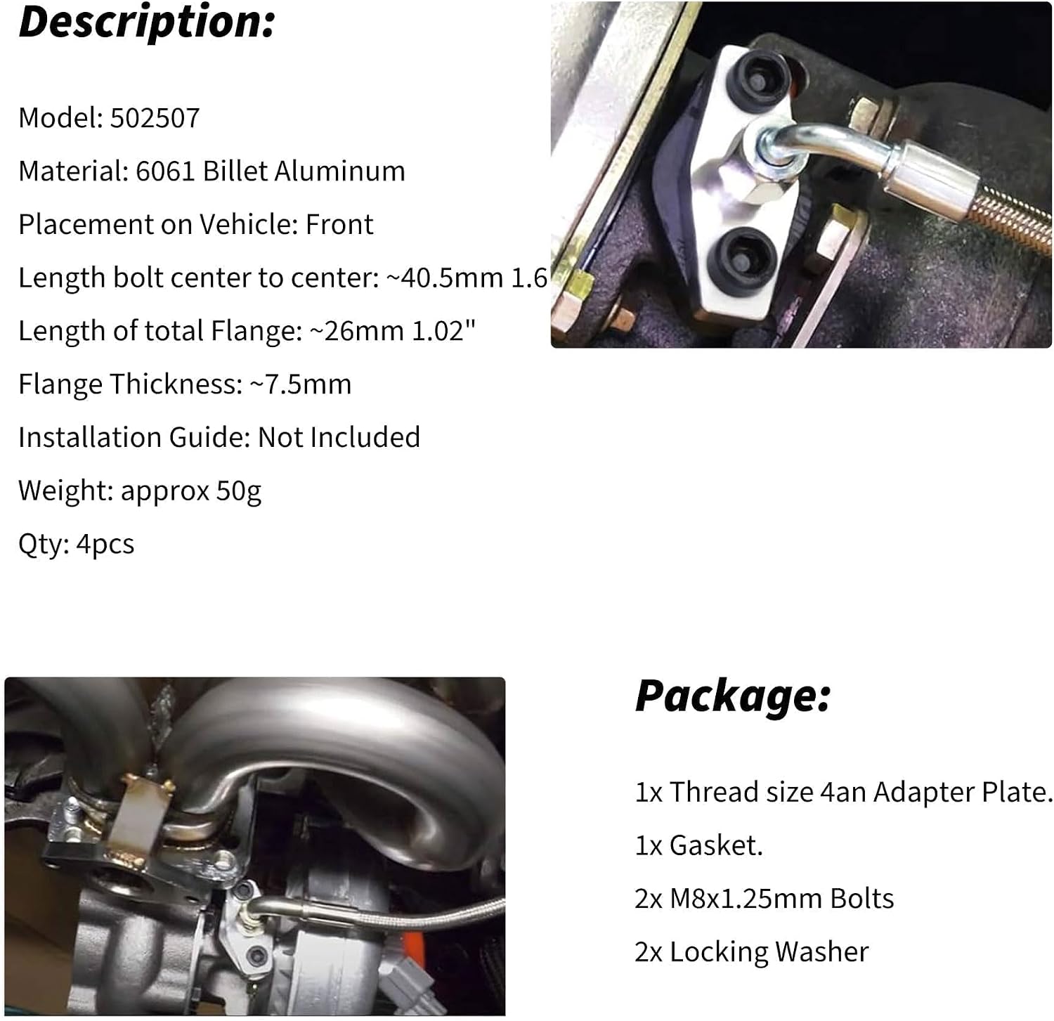 4AN T3 T3/T4 T04 Fitting Turbo Oil Feed Flange Adapter With Gasket Kit