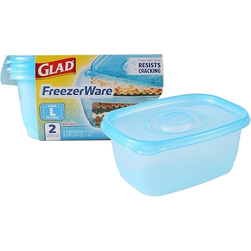 Gladware Freezerware Food Storage Containers, Large | Rectangle Food Storage Containers for Everyday Use | Food Containers Safe for Freezer, Hold up to 64 Ounces of Food, 2 Count Set,Blue