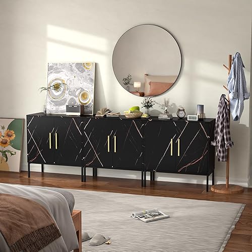 Miniatura 7 de JOZZBY Soporte de TV negro para TV de 85 pulgadas, centro de entretenimiento multimedia, mesa consola de TV con almacenamiento, 3 gabinetes de